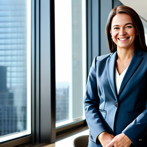 Home 11 **Subject:** A successful businesswoman standing in a modern office lobby, smiling confidently.
* **Clothing:** Wearing a tailored business suit, neutral colors, professional dress.
* **Environment:** Bright, open office lobby with contemporary furniture and large windows overlooking a cityscape.
* **Quality Modifiers:** Professional photography, sharp focus, natural lighting, perfect anatomy, correct proportions, well-formed hands.
* **Safety Modifiers:** Fully clothed, appropriate content, safe for work, modest, family-friendly.